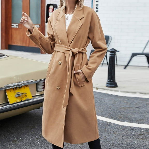 AOOCHASLIY Women Winter Coat Women's and Winter Solid Color Medium Long Cardigan Button Coat Tops