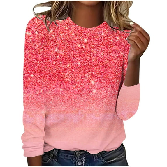 AOOCHASLIY Women's Blouse Fashion Women Casual Long Sleeve Printing Round Neck Loose T-Shirt Tops