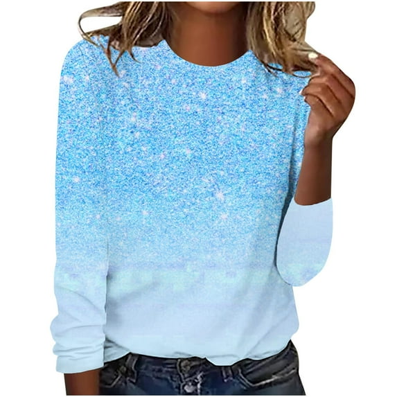 AOOCHASLIY Women's Blouse Fashion Women Casual Long Sleeve Printing Round Neck Loose T-Shirt Tops
