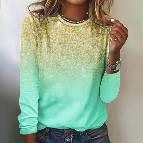 AOOCHASLIY Women's Blouse Fashion Women Casual Long Sleeve Printing Round Neck Loose T-Shirt Tops