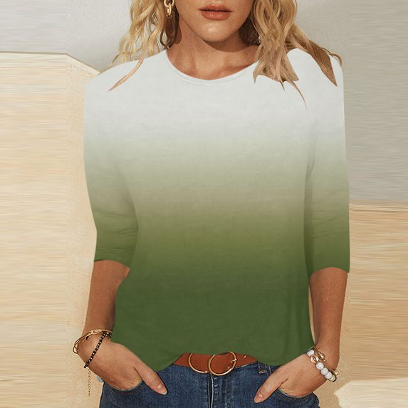 AOOCHASLIY Women's Blouse Fashion Women Mid-length 3/4 Sleeves Printed T-shirt Round Neck Casual Tops