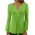 thumbnail image 1 of AOOCHASLIY Women's Blouse Women Fashionable Solid Color Long Sleeved with V-neck Button Pleats, 1 of 3