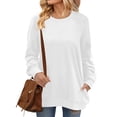 thumbnail image 1 of AOOCHASLIY Women's Blouse Womens Fashion Solid Round Neck Pleated Long Sleeve Loose T-shirt Tops, 1 of 5