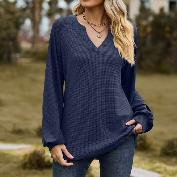 AOOCHASLIY Women's Blouse Womens V-neck Long Sleeved Hollowed Out Patchwork Loose T-shirt