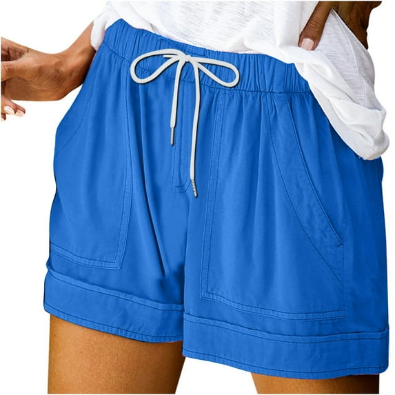 AOOCHASLIY Women’s Cotton and linen Short Pants Womens Comfy Drawstring Splice Casual Elastic Waist Pocketed Loose Plus Size Shorts Pants
