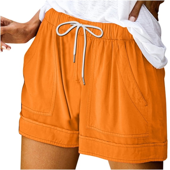 AOOCHASLIY Women’s Cotton and linen Short Pants Womens Comfy Drawstring Splice Casual Elastic Waist Pocketed Loose Plus Size Shorts Pants