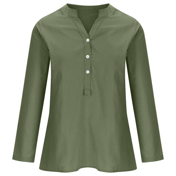 AOOCHASLIY Women’s Linen Cotton Loose Fit Button-Down Tunic Shirt – Long Sleeve with Roll-Up Cuffs, Casual Blouse for Women, Multiple Colors Available