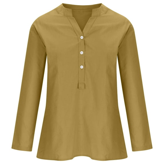 AOOCHASLIY Women’s Linen Cotton Loose Fit Button-Down Tunic Shirt – Long Sleeve with Roll-Up Cuffs, Casual Blouse for Women, Multiple Colors Available
