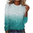 thumbnail image 1 of AOOCHASLIY Women's Paillette Blouse Fashion Women Casual Long Sleeve Gradient Printing Round Neck Loose T-Shirt Tops, 1 of 4