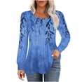 thumbnail image 1 of AOOCHASLIY Women's Pleated Long Sleeve Bamboo Leaf Printed Tops Fall Crew Neck Casual Dressy Tunic Blouse Fashion Outfits Shirts 2025, 1 of 5