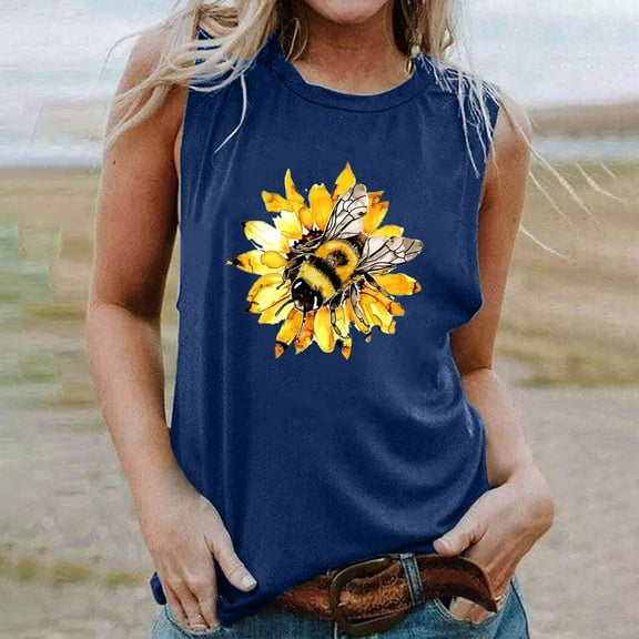 AOOCHASLIY Women's Summer Casual Print Round Neck Loose Sleeveless Tank Fashion Top