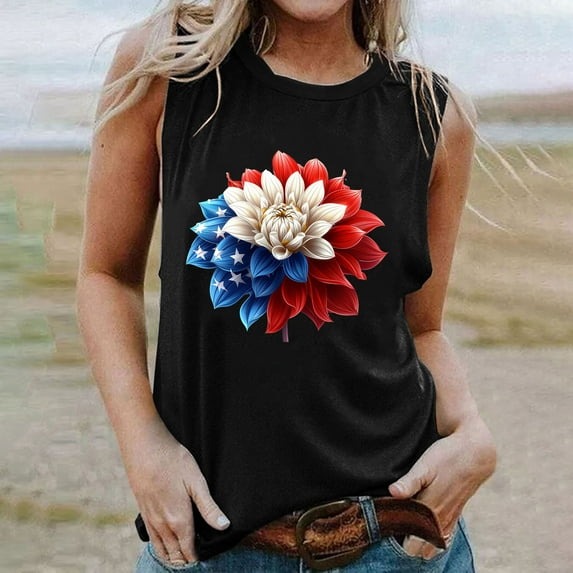 AOOCHASLIY Women's Summer Casual Print Round Neck Loose Sleeveless Tank Fashion Top