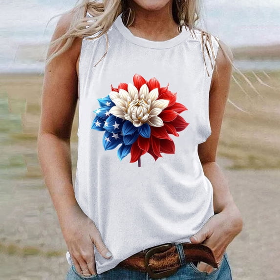 AOOCHASLIY Women's Summer Casual Print Round Neck Loose Sleeveless Tank Fashion Top