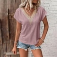 thumbnail image 1 of AOOCHASLIY Women's V Neck Lace Crochet Eyelet Tops Short Sleeve Casual Shirts Blouses, 1 of 7