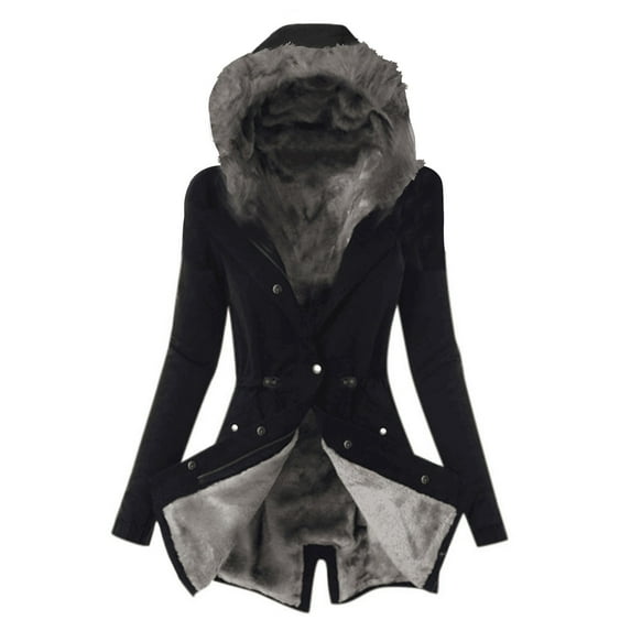 AOOCHASLIY Women's Winter Coat Clothes Ladies Lining Coat Thick Long Jacket Hooded Overcoat