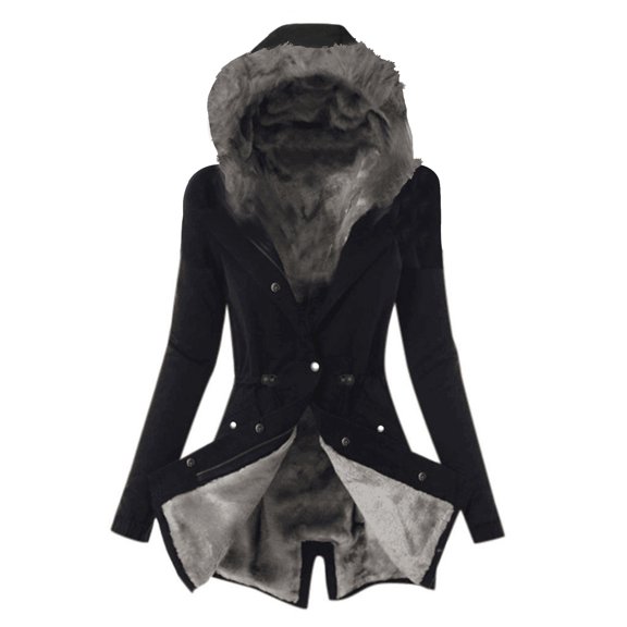 AOOCHASLIY Women's Winter Coat Clothes Ladies Lining Coat Thick Long Jacket Hooded Overcoat