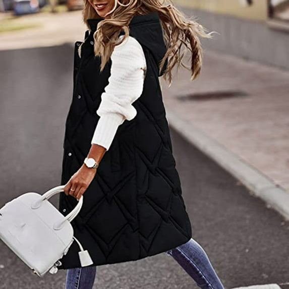 AOOCHASLIY Women's Winter Coat Clearance Women Causal Zipper Jacket Ladies Warm Sleeveless Overcoat Outwear Hooded Gilet Coat