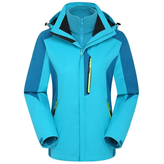 AOOCHASLIY Women's Winter Coat Clothes Women Winter Three In One Removable Sports Mountaineering Suit Outdoor Sprinting Suit Windproof Hooded Coat