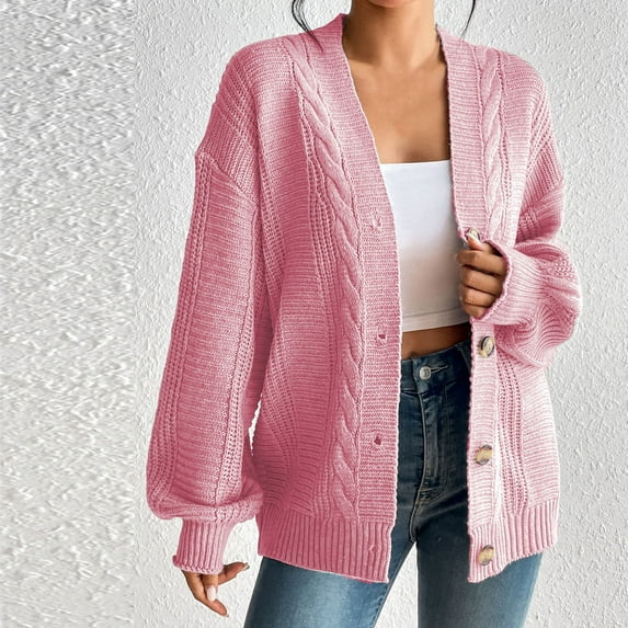 AOOCHASLIY Women's Winter Coat Clearance Women's Fashion Long Sleeve Button Solid Outing Causal Cardigan