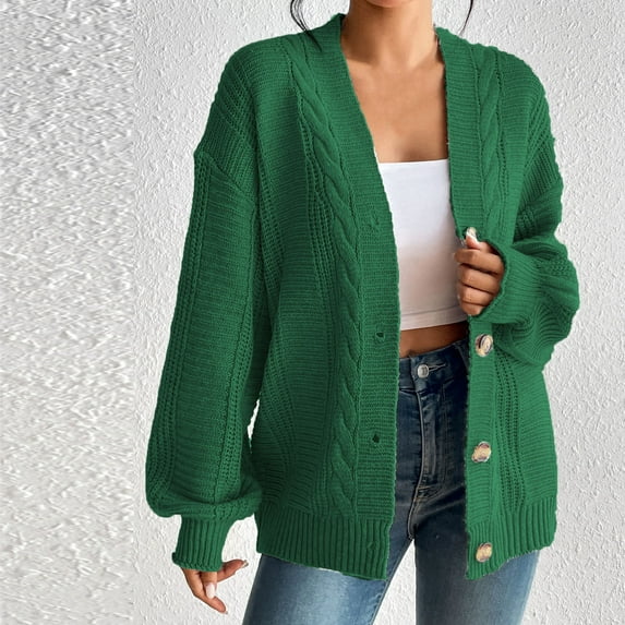 AOOCHASLIY Women's Winter Coat Clearance Women's Fashion Long Sleeve Button Solid Outing Causal Cardigan