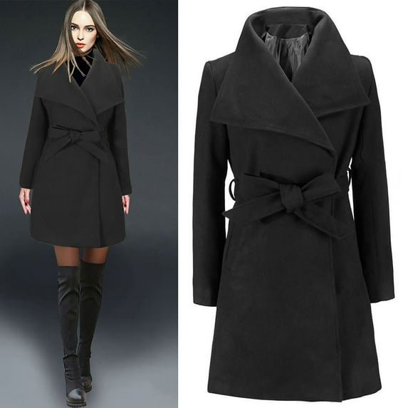 AOOCHASLIY Women's Winter Coat Clothes Womens Long Warm Wool Lapel Trench Jacket Long Slim Overcoat