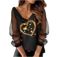 thumbnail image 1 of AOOCHASLIY Womens Blouses Long Sleeve Women Print Mesh Long Sleeve V-neck Blouse Pullover Tunic Tops Shirt, 1 of 5