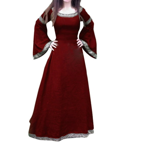 AOOCHASLIY Womens Dresses Summer Women Medieval Dress Renaissance Fit Irregular Long Sleeve Cosplay Maxi Dress