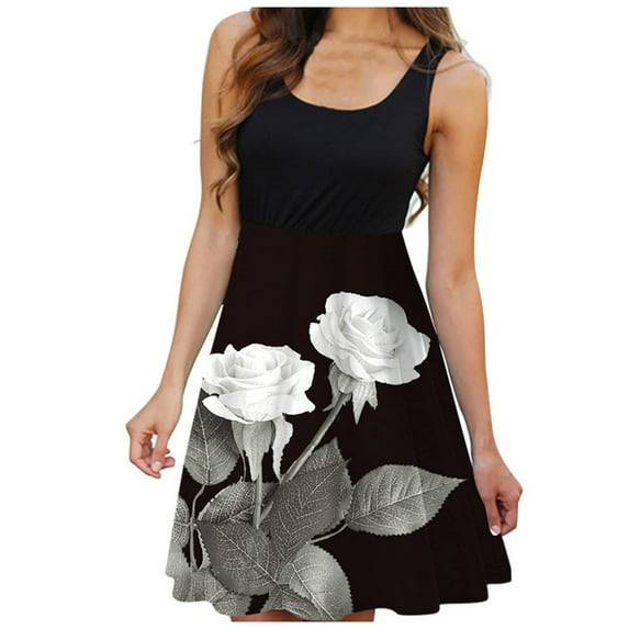 AOOCHASLIY Womens Dresses Summer Women's Casual V-Neck Sleeveless Ruffle Low-cut Slit Solid Sling Dress