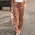 thumbnail image 1 of AOOCHASLIY Womens Pants Summer Clothes Plus Size Casual Cotton and Linen Solid Drawstring Elastic Waist Long Straight Pants for Home Casual Work Play, 1 of 4
