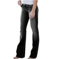 thumbnail image 1 of AOOCHASLIY Womens Pants Summer Clothes Women Mid Waisted Skinny Pocket Stretch Slim Button Trousers Hole Flare Pants Denim Jeans, 1 of 6