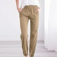 thumbnail image 1 of AOOCHASLIY Womens Pants Summer Plus Size Casual Cotton and Linen Solid Drawstring Elastic Waist Long Straight Pants of the Day, 1 of 4