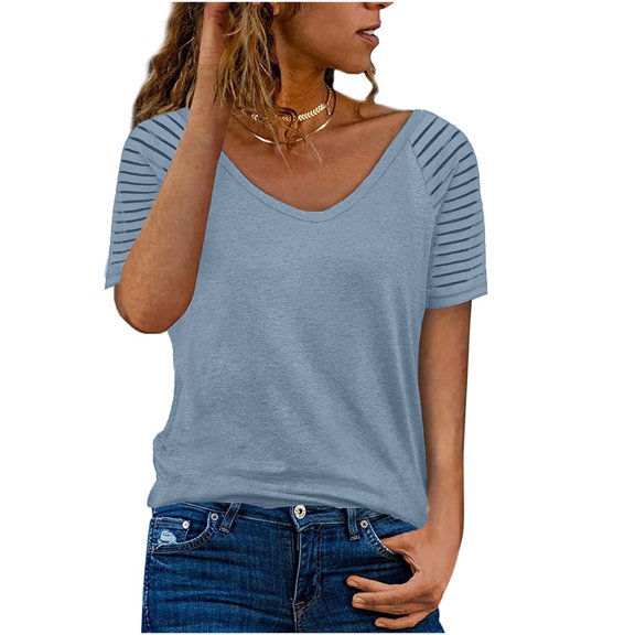 AOOCHASLIY Womens Plus Tops Women Casual Solid Short Sleeve V-Neck Loose Blouse Tops T-Shirt