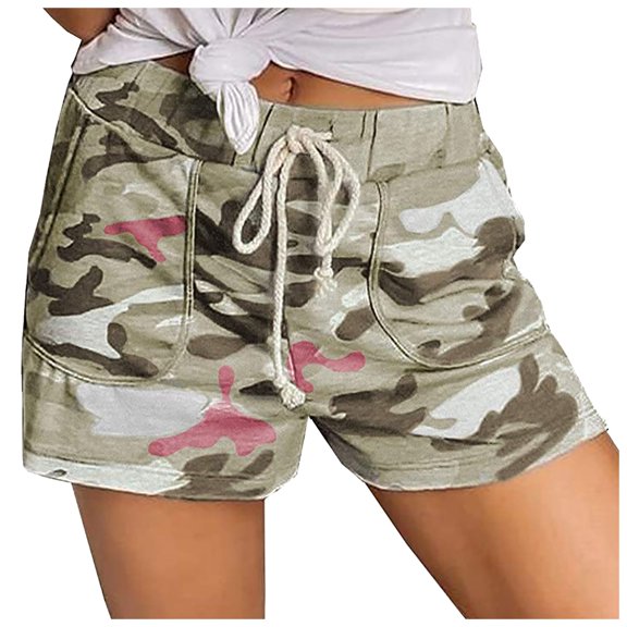AOOCHASLIY Womens Shorts Summer Summer Clothes Womens Comfy Camo-Shorts Drawstring Elastic Waist Pockets Casual Beach Pants