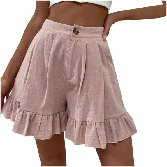 AOOCHASLIY Womens Shorts Summer Clothes Women's Fashion Solid Color Casual Wide Leg Ruffle Loose High Waist Shorts Pants
