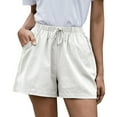 thumbnail image 1 of AOOCHASLIY Womens Shorts Summer Women Solid High Waist Cotton And Linen Shorts Pants Casual Beach Shorts, 1 of 9