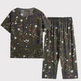 thumbnail image 1 of AOOCHASLIY Womens Summer Casual Two Piece Suit Short Sleeved Round Neck Top/Shirt Set Cotton Silk Suit Large Size Comfortable Breathable Cardigan Button Pocket Pajamas, 1 of 1
