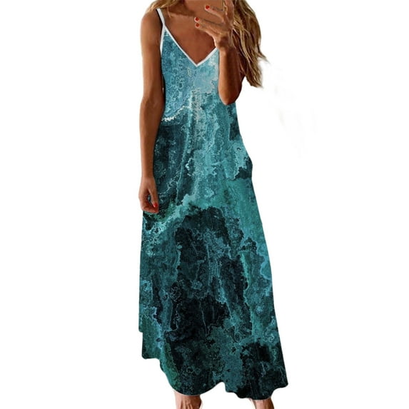 AOOCHASLIY Womens Summer Dresses Clearance Boho Beach Dress Summer Casual Beach Sleeveless Suspenders Printing Dress