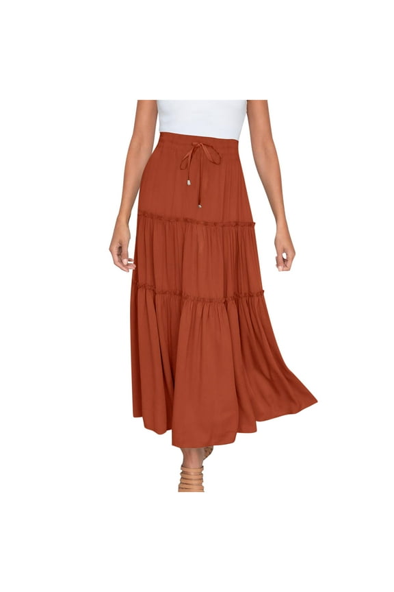 Womens Summer Dresses Trendy Maxi Skirt Women Summer Elastic High Waist Flowy A Line Maxi Skirt