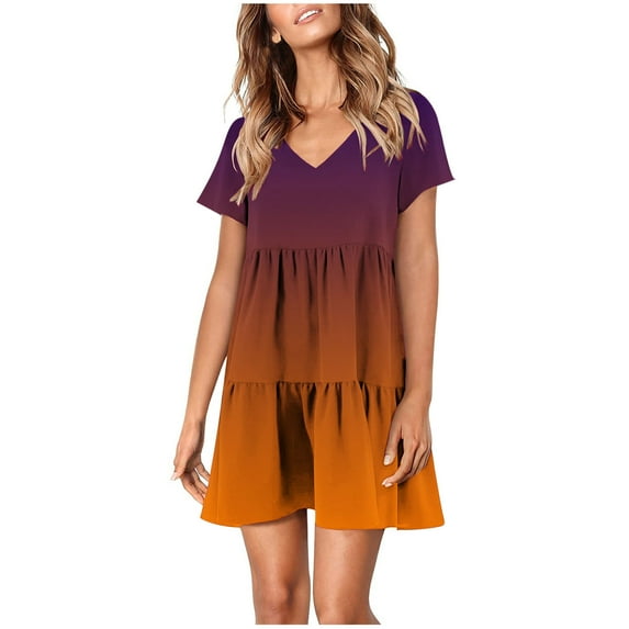 AOOCHASLIY Womens Summer Dresses Clothes Trendy Women Summer Casual V-Neck Froral Print Short Sleeve Loose Dress