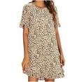 thumbnail image 1 of AOOCHASLIY Womens Summer Dresses Women's Leopard Print Round Neck Front Short Back Long Ruffle Dress Women, 1 of 8