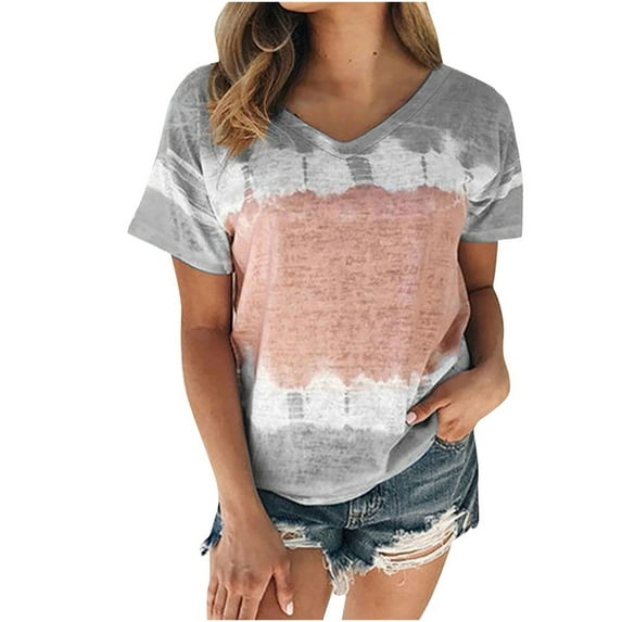 AOOCHASLIY Womens Tee Clearance Trendy Woman Causal V-Neck Print Blouse Short Sleeve T-Shirt Summer Tops