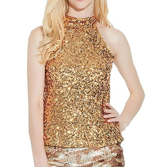 AOOCHASLIY Womens Tee Clothes Women's Shimmer Flashy All Sequins Embellished Sparkle Vest Tank Tops
