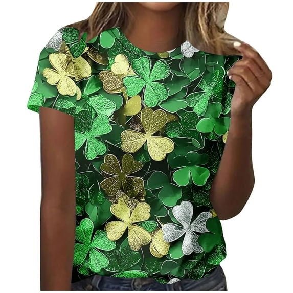 AOOCHASLIY Womens Clothes Tops Summer Casual, St. Patrick's Day Fashion Woman Round Neck Short Sleeve Tops T-Shirt Prints Loose Blouse for Home Party Outdoor