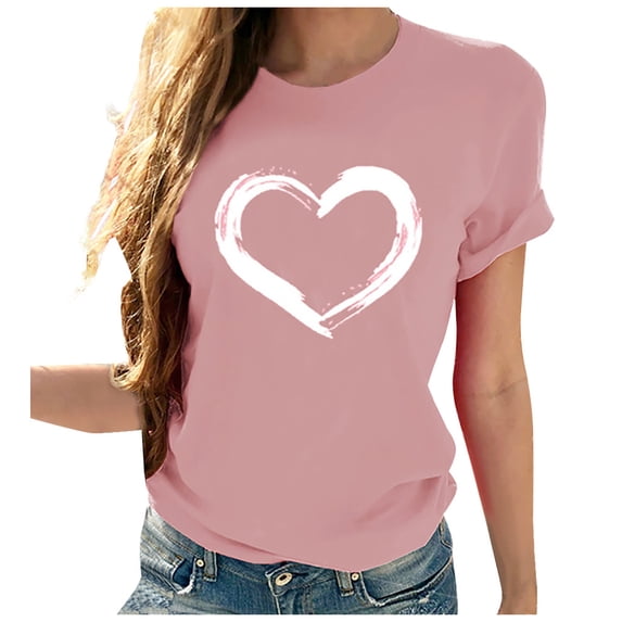 AOOCHASLIY Womens Tops Plus Size Short Sleeves Heart-shaped Print Casual Tops Blouse T-shirt