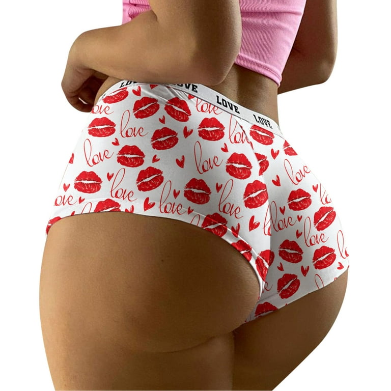AOOCHASLIY Womens Underwear Plus Size Deals Brief Valentine's Day Digital  Printing Breathable Close Fitting Underpants Comfortable Briefs