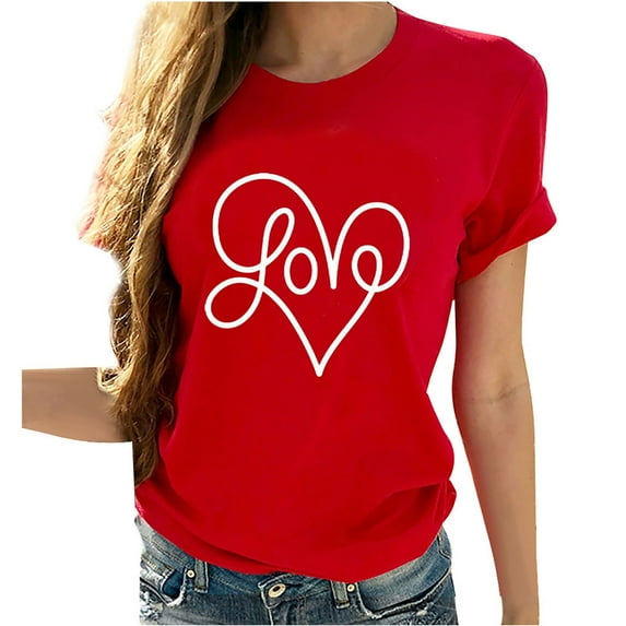 AOOCHASLY Valentine's Day Women's Tops, Fashion Women's Heart Print Graphic Cute Tee Shirt Funny T Shirt Tops