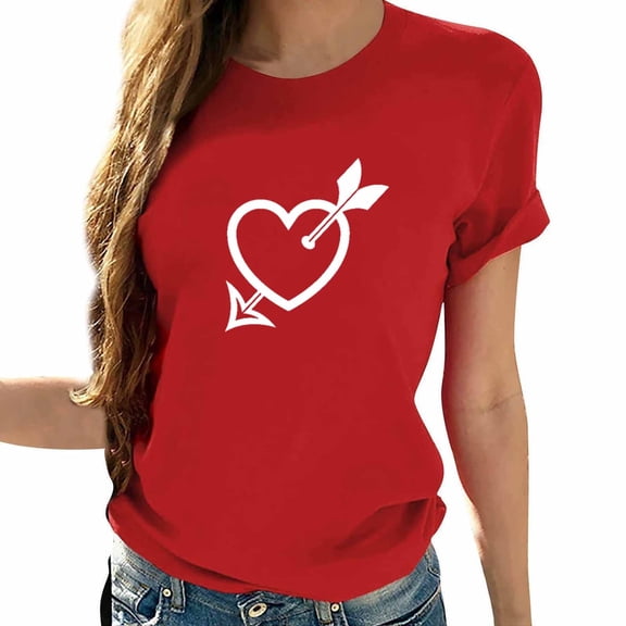 AOOCHASLY Valentine's Day Women's Tops, Fashion Women's Heart Print Graphic Cute Tee Shirt Funny T Shirt Tops