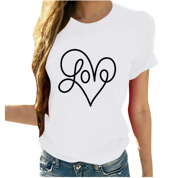 AOOCHASLY Valentine's Day Women's Tops, Fashion Women's Heart Print Graphic Cute Tee Shirt Funny T Shirt Tops