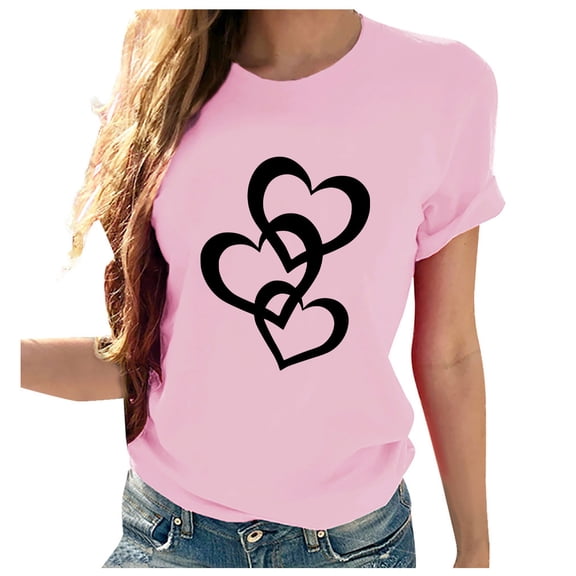 AOOCHASLY Valentine's Day Women's Tops, Fashion Women's Heart Print Graphic Cute Tee Shirt Funny T Shirt Tops