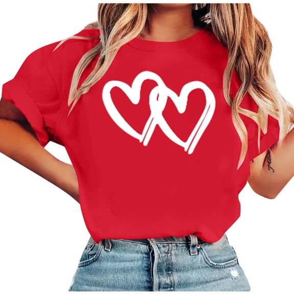 AOOCHASLY Valentine's Day Women's Tops, Fashion Women's Heart Print Graphic Cute Tee Shirt Funny T Shirt Tops